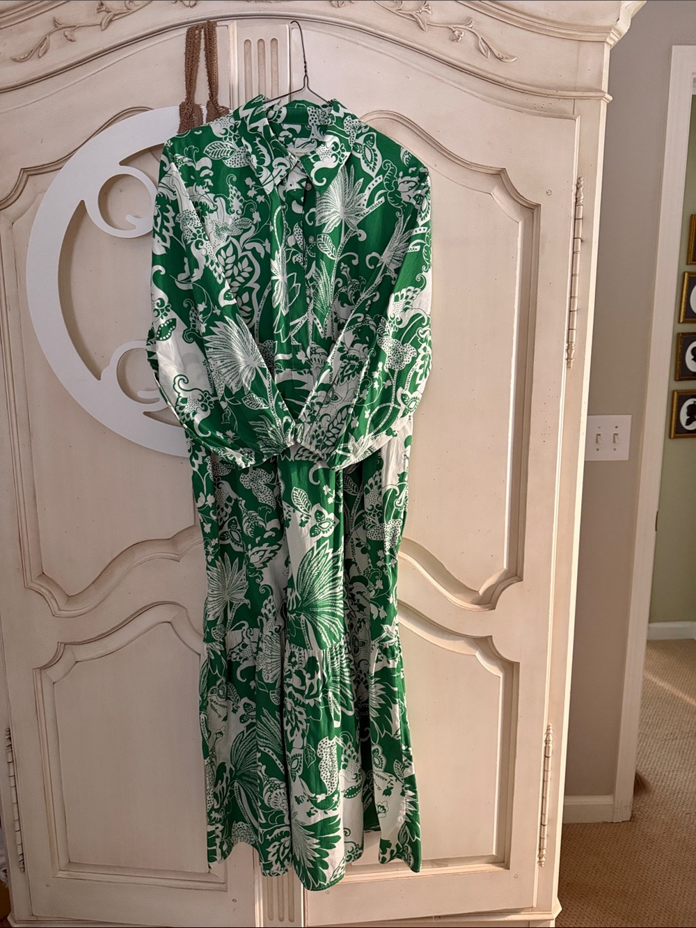 Maeve Green and White Floral Collared Maxi Dress